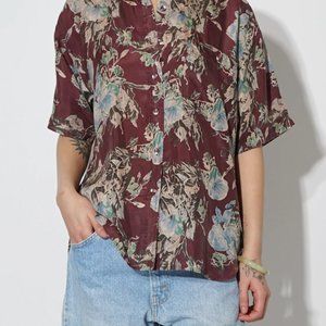 Vintage Silk shirts Short Sleeve Patterned - M